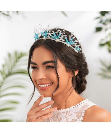 IYOU Crystal Princess Wedding Headband Blue Rhinestone Hair Bands Sparkly Birthday Communion Hair Accessories for Flower Girls - Buy Online on GoSupps.com