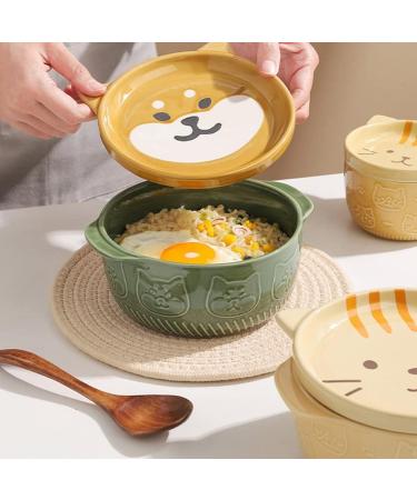 Lozjokad Cartoon Japanese Ceramic Dog Noodle Bowls with Lids Cute Animal Soup Salad Fruit Bowl Kitchen Tableware A - Buy Online on GoSupps.com