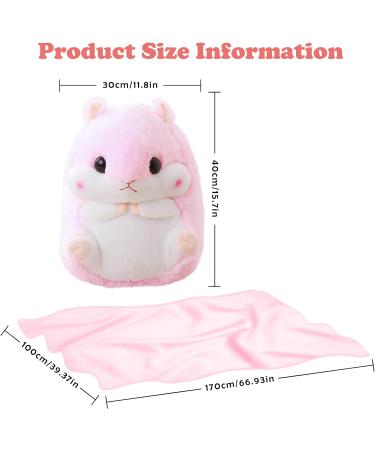 MUZIRI KINOKOO Cute Hamster Plush Pillow Blanket - Pink | Soft Toy Blanket for TV, Sofa, Office | Stuffed Throw Pillow | Folding Nap Blanket - Buy Online on GoSupps.com