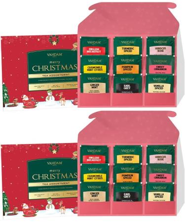 VAHDAM Merry Christmas - Christmas Tea Gift Set (9 Individual Tea Bags Pack of 2) Limited Edition | Gluten Free Non-GMO | - Buy Online on GoSupps.com