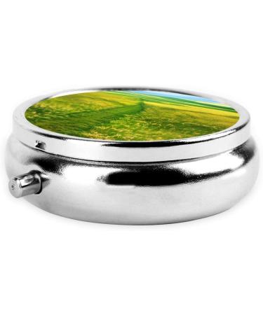 Grassland Paths Round Pill Box - 3 Compartment Portable Travel Organizer for Purse & Pocket - Buy Online on GoSupps.com