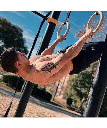 5BILLION Wooden Gymnastic Rings with Adjustable Straps - 2x15ft Wood Gym Rings for Home Gym Full Body Workout - Quick Install Cam Buckle - 1500lbs Supported - Black (32mm) - Buy Online on GoSupps.com