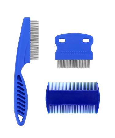 3 pieces of cat dog flea comb flea comb for cats lice comb pet tearing stain removal kamm set pet dog cat care comb for preventing fleas and lice (blue)