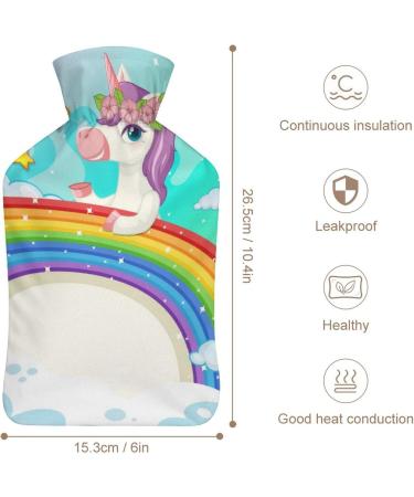 Rainbow Unicorn Hot Water Bottle with Plush Cover - Hand Warmer for Kids & Adults | 26.5x15.3cm | International Shipping Available - Buy Online on GoSupps.com