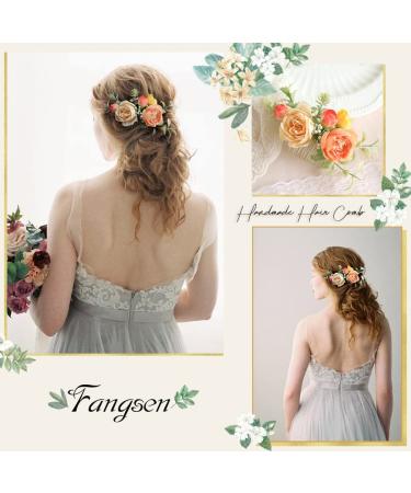 Fangsen Boho Silver Wedding Rose Flower Comb - Orange Floral Headpiece for Brides - Buy Online on GoSupps.com