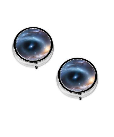 (Galaxy) Round Pill Box 3 Compartment Pill Box Mini Decorative Pocket Purse Portable Travel Medicine Tablet Vitamin Holder Organizer Pill Case