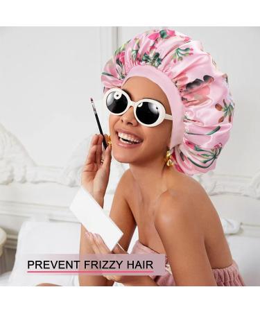 Luvruitaky X-Large Pink Flower Silk Bonnet for Sleeping | Adjustable Wide Band | Double Layer Satin Bonnet for Curly Braid Hair - Buy Online on GoSupps.com