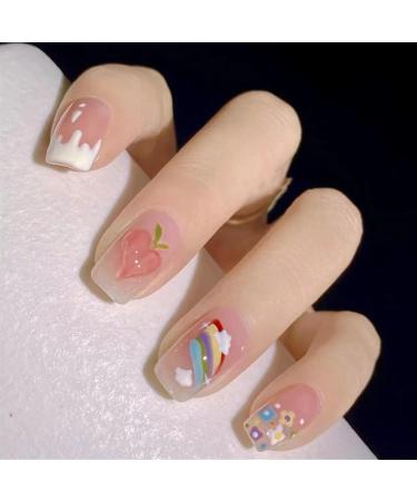 Nail Wearing False Nail Patch Rainbow Peach Detachable Short Style(S) - Buy Online on GoSupps.com