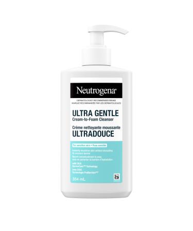 Neutrogena Ultra Gentle Cream-to-Foam Cleanser Face Wash for Sensitive Skin Dry Skin Cleanser Dermatologist Tested Hypoallergenic Cica Fragrance Free 354mL