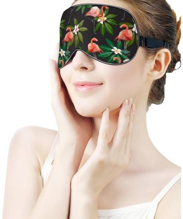 Flamingo & Exotic Leaves Pattern Sleep Mask - Adjustable Blindfold for Men and Women - Buy Online on GoSupps.com