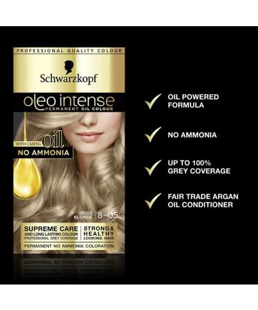 Schwarzkopf Oleo Intense Beige Blonde Hair Dye - Ammonia-Free, Oil-Enriched Formula - 100% Grey Coverage - 8-05 Beige Blonde - 1 Count - Buy Online on GoSupps.com
