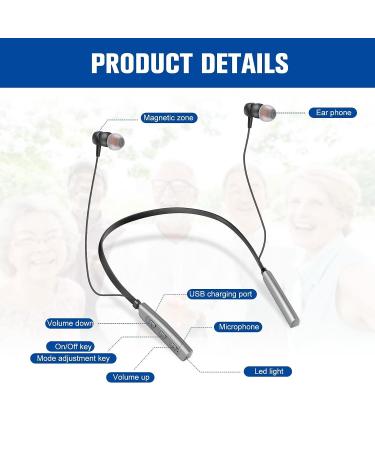 CESLIFF Rechargeable Hearing Aids - Wireless Neckband Amplifier for Seniors & Adults - Noise Canceling, 2 Modes, 5 Volume Control - Silver Grey - Buy Online on GoSupps.com