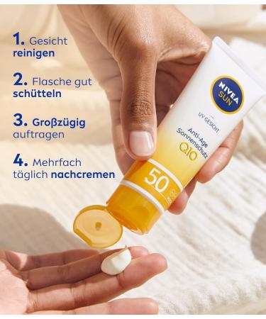 Nivea Sun UV Face Anti-Aging Sunscreen Q10 SPF 50 (2-Pack) - Moisturizing Anti-Wrinkle Protection Against UVA/UVB Radiation - Buy Online on GoSupps.com