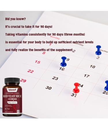 Velestoff Red Yeast Rice & Coq10 Cholesterol Cleanse Red Yeast Rice Cholesterol Support Blend Natural Non-GMO Vegan - Buy Online on GoSupps.com