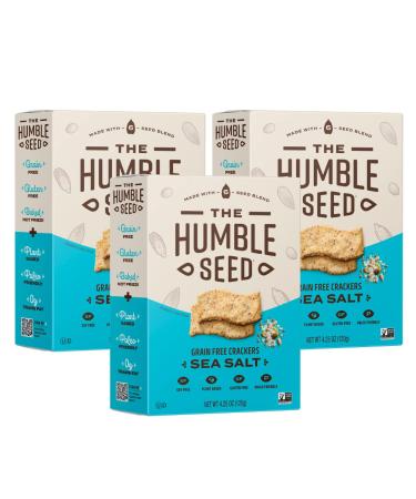 The Humble Seed Grain Free Crackers | Sea Salt 4.25 oz per box Pack of 3 | Gluten Free Plant Based Non-GMO Paleo Friendly Low Carb and Vegan | Made with 6-Seeds Sunflower Flax Chia Pumpkin Hemp and Sesame | Nut Free