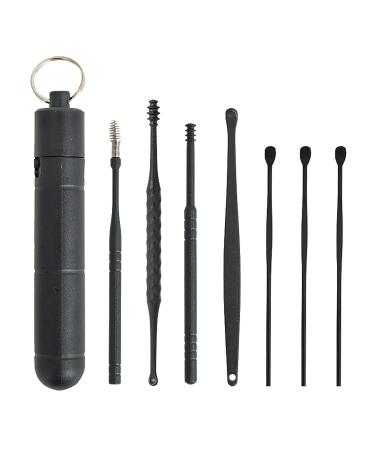 Palarn 7pcs Innovative Spring Ear Wax Cleaner Tool Set Stainless Steel Ear Cleansing Tool Ear Curette Earwax Removal Kit with Storage Box (Black)