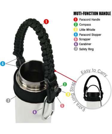 QeeCord 2.0 Paracord Handle for Hydroflask 2.0 - Wide & Standard Mouth | Strap Carrier with Safety Ring Holder | Fits 12oz-64oz Bottles | Black - Buy Online on GoSupps.com