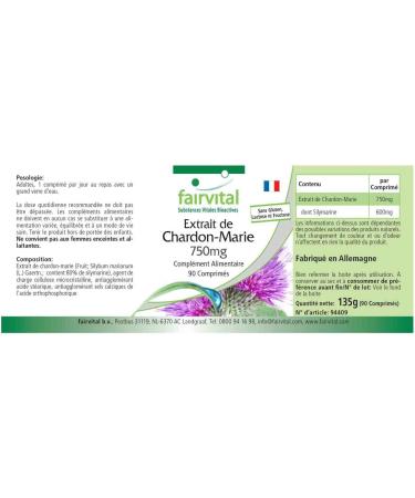 Fairvital | Milk Thistle Extract 750mg - box for 3 months - VEGAN - High dosed - 90 tablets - standardized to 80% silymarin - Buy Online on GoSupps.com