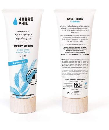 Hydrophil Toothpaste Sweet Herbs 75 ml - Vitamin B12 Fluoride-Free Natural Cosmetics Climate Neutral - Shop Internationally - Buy Online on GoSupps.com