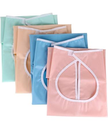 BTSKY 4 Pcs Waterproof Reusable Adult Bibs - Mealtime Protector Bib Set with Crumb Catcher in Pink, Beige, Blue, and Green - Buy Online on GoSupps.com