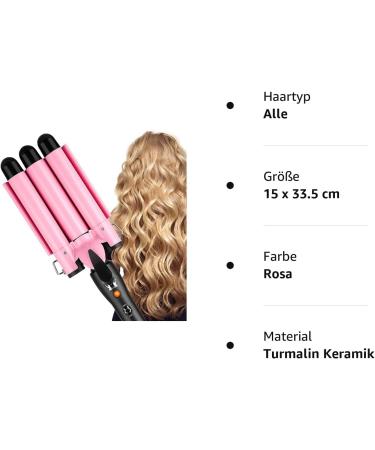 Buy 3-Barrel Waving Iron - 25mm Adjustable Temperature Curling Iron for All Hair Types - Fast Heating Hair Styling Tool in Pink - Buy Online on GoSupps.com