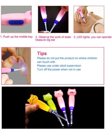 Animal Character Ear Wax Removal Tool with LED Light - 4 Pcs Set for Kids, Baby, and Adults (Random Character Design) - Buy Online on GoSupps.com