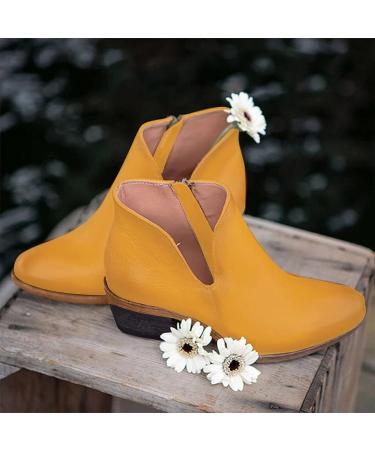 Winter & Autumn Fashion Women's Slim Zipper Low Heel Ankle Boots - Casual Solid Color Cowboy Boots | Round Toe Western Boots for Comfort & Style - Buy Online on GoSupps.com
