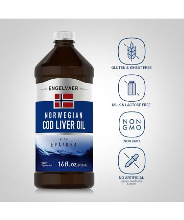 Piping Rock Cod Liver Oil Liquid | 16 fl oz | with EPA DHA | Engelvaer Norwegian | Non-GMO Gluten Free Supplement 16 Fl Oz (Pack of 1) - Buy Online on GoSupps.com