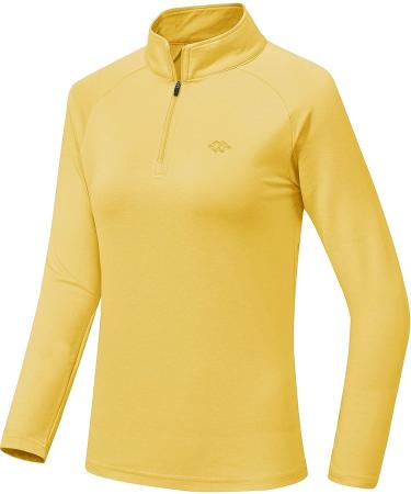 Long Sleeve Women's Golf Polo Shirt - Stand Up Collar, Thermal Fleece, Large Yellow - Buy Online on GoSupps.com