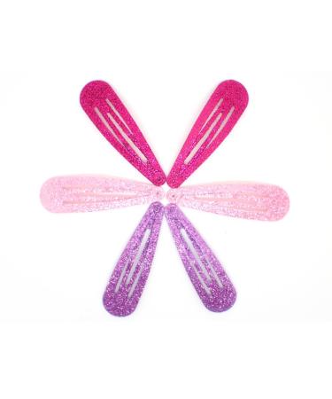 Glittery metal hair clips / hair clips for girls colors: purple fuchsia and pink