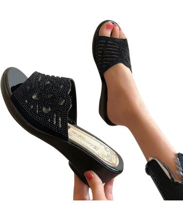 HSYHKDSY Women's Glittering Keil-Plateau Sandals | Elegant Casual Summer Shoes | Comfortable Vacation Footwear S51117 Black 4.5 UK - Buy Online on GoSupps.com