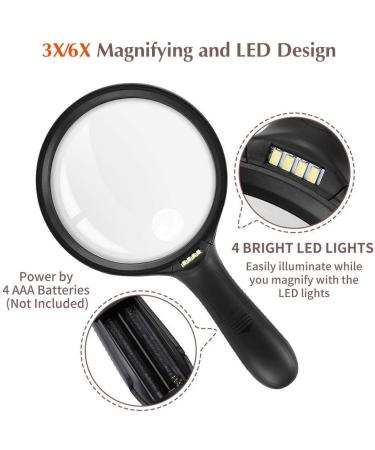 with 4 LED Light 3X 6X Magnification Lens Super Clarity Handheld Illumination Reading Magnifier for Reading Hobby Crafts Computer Repair and Jewelry Better Life - Buy Online on GoSupps.com