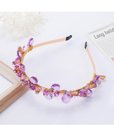 IYOU Bling Crystal Headbands Purple Rhinestone Headwear Gemstone Vintage Party Birthday Hair Accessories for Women and Girls - Buy Online on GoSupps.com