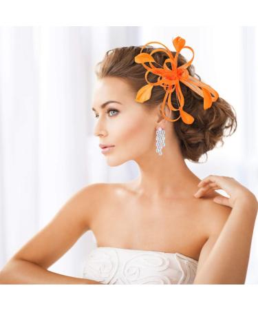 Lurrose Mesh Flower Hair Clip Fascinator Hair Pins Brooch Vintage Tea Party Hair Accessories for Women (Orange) - Buy Online on GoSupps.com