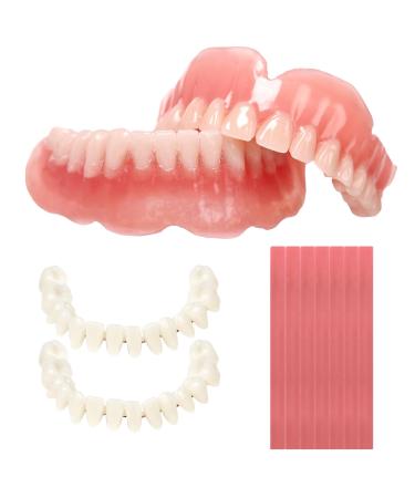 Denture Do it Yourself Full Set of Top and Bottom Fake Teeth for Improve Smile DIY Kit Easy and Convenient Fake Teeth Repair Missing Teeth Protect Your Teeth -0124 red