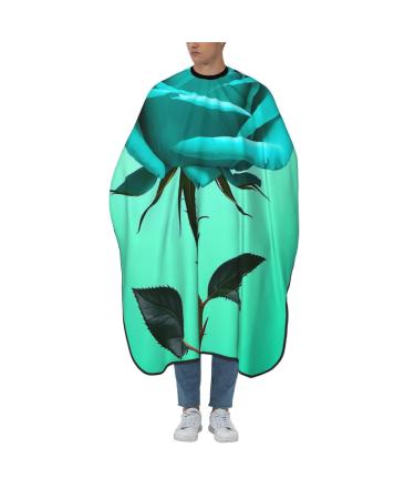 Turquoise Rose Printed Polyester Hair Cutting Cape Professional Aldult Haircut Cape Smooth and No Sticky Hair Hair Cutting Accessories 55x66in