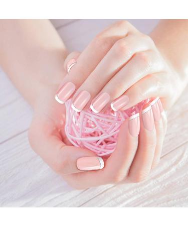 72 Pieces French False Nails Glitter False Fingernails Silver Line Press on Nail Short Medium Fake Acrylic Nail with Nail Files Stick Full Cover for Nail Decoration 3 Boxes (Light Pink) - Buy Online on GoSupps.com