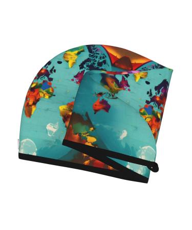 World Map Coral Velvet Dry Hair Cap | Ideal for Home Travel & Pool Parties Shop Now - Buy Online on GoSupps.com