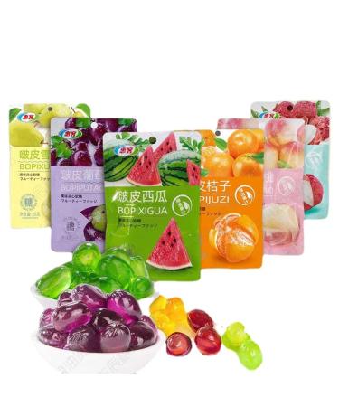 Multi flavor Peeling Fruit Gummies Peelable Fudge Grape Lychee Flavored Soft Candy Orange Juice Gummy Candy Chewing Candy Chinese Sweets Dessert Casual Candy Snacks Gift (Mixed Flavors 5bag) Mixed Flavors 5bag