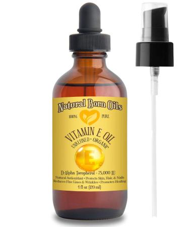 SALE! 4oz Vitamin E Oil  100% Pure and Natural  D-Alpha Tocopherol  75 000 I.U.  Organic Antioxidant for Skin and Hair - Includes Pump & Dropper 4 Fl Oz (Pack of 1)