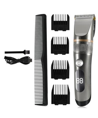 JQUAL Hair Clippers for Men Hair Clipper Professional Electric Trimmer For Men With LED Screen Washable Rechargeable Men Strong Power Ceramic Hair Cutting (Color : Gray)