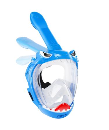 Full Face Snorkel Mask for Kids, Kids Snorkeling Set 180 Degree Panoramic View, Safe Anti-Leak Anti-Fog, Foldable Dry Top Snorkeling Gear for Kids Adult Blue