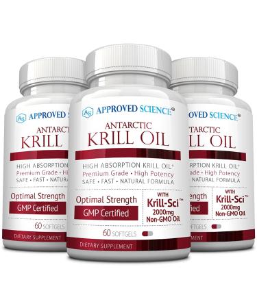 Approved Science Krill Oil - 2000mg Antarctic Krill Oil, 650mcg Astaxanthin - Support Cardiovascular, Cognitive, and Joint Health - 60 Softgels Per Bottle - 3 Month Supply