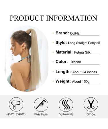 Buy Oufei 24-Inch Blonde Long Straight Synthetic Ponytail Extension with Velcro Fastener - Natural Look for Women - Buy Online on GoSupps.com