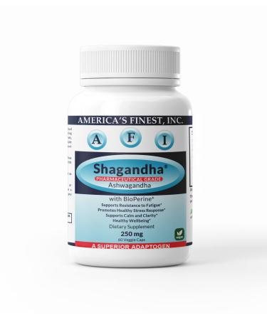 AFI Shagandha Ashwagandha Root Extract Supplement 250 mg | Herbal Ashwagandha for Stress Support Energy & Overall Wellness | Vegan Non-GMO Dairy Soy and Gluten Free | Made in USA - 60 Capsules