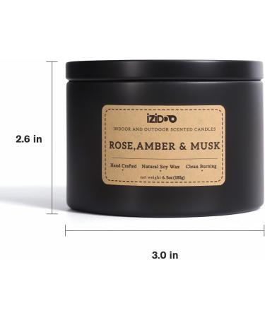 IZIDDO Scented Candles - Outdoor Patio Candles Rose & Amber Musk 6.5oz | Natural Gift for Men - Strong Aroma for Home - Buy Online on GoSupps.com