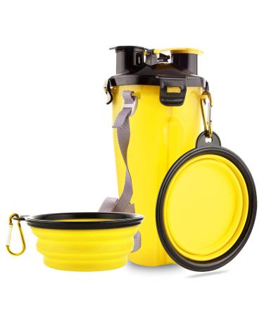 Moacc 800ml portable water bottle and feed bottle 2-in-1 drinking bottle with 2 folding bowls for dogs dog bowl foldable Wasserne bowl for camping walking hiking and training (yellow) - Buy Online on GoSupps.com