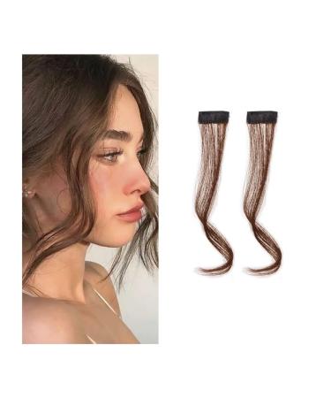 Bangs Hair Clip 2Pcs/set Synthetic Hair Bangs Clip in Front Side Bangs Wavy Curly Hair Extensions 30/35CM Long Natural Dragon beard Bangs Hairpiece for Women Bangs Clip in Hair (Color : 30cm Light Br 30cm Light Brown