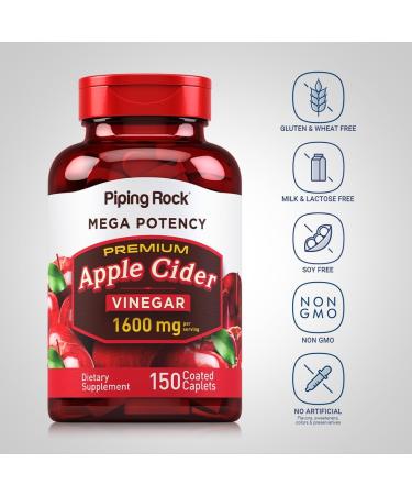 Piping Rock Apple Cider Vinegar Capsules | 1600mg High Potency ACV Supplement | 150 Vegetarian Non-GMO Pills | Gluten-Free Extra Strength - Buy Online on GoSupps.com