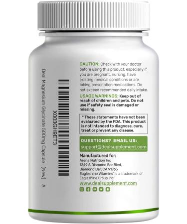 Magnesium Glycinate 500mg | 180 Veggie Capsules | Chelated for Easy Absorption | Essential Trace Mineral for Muscle, Joint, Heart & Digestive Health - Buy Online on GoSupps.com